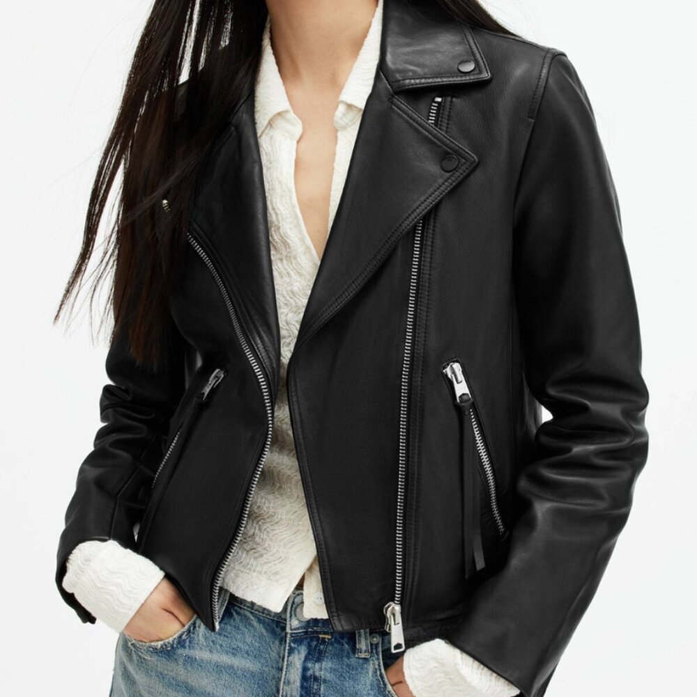 ALLSAINTS Dalby Leather Biker Jacket - Black, Size 6 - Like New (Worn 3x)